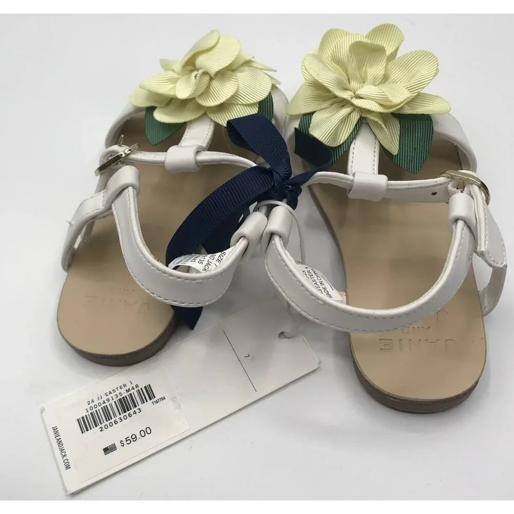 Janie And Jack Sandals Girls Toddler Size 7‎ White Yellow Floral
